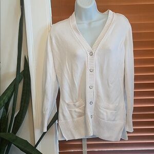 Isaac Mizrahi Off-White Ribbed Cardigan